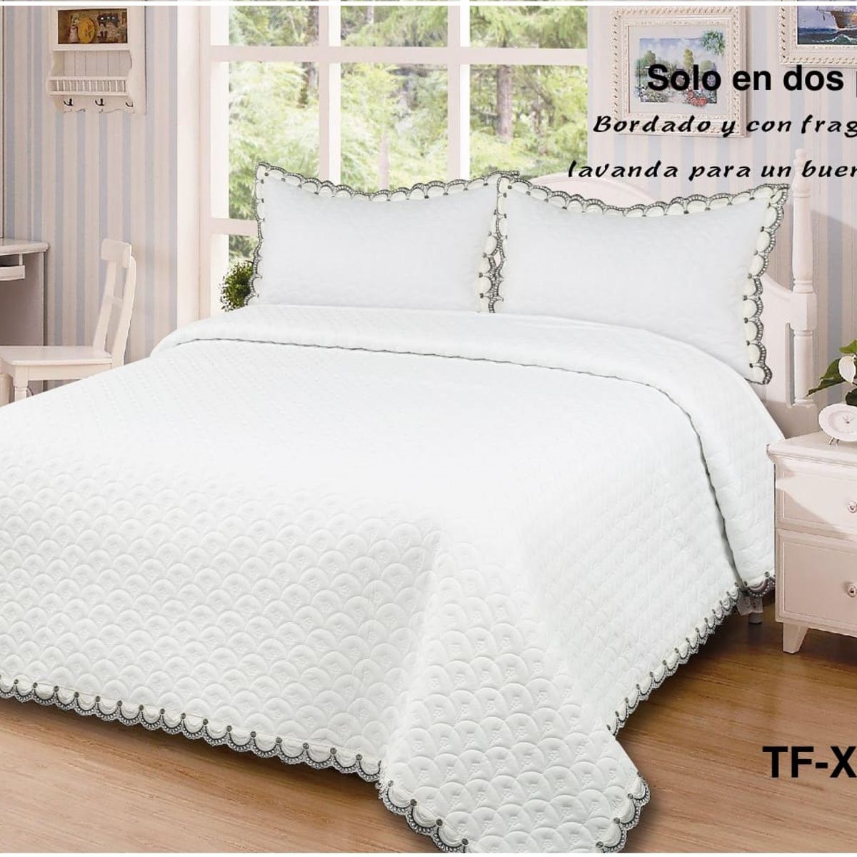 GENERICO - Cobertor Quilts de verano Cubrecamas 2 Plazas Blanco Bordado