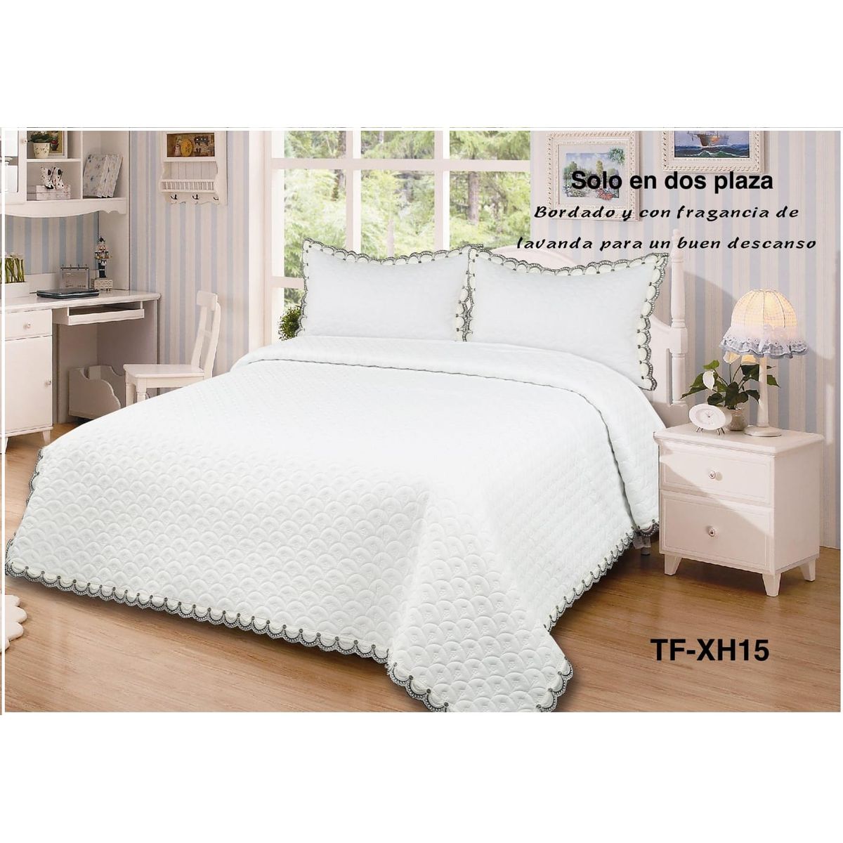 GENERICO - Cobertor Quilts de verano Cubrecamas 2 Plazas Blanco Bordado