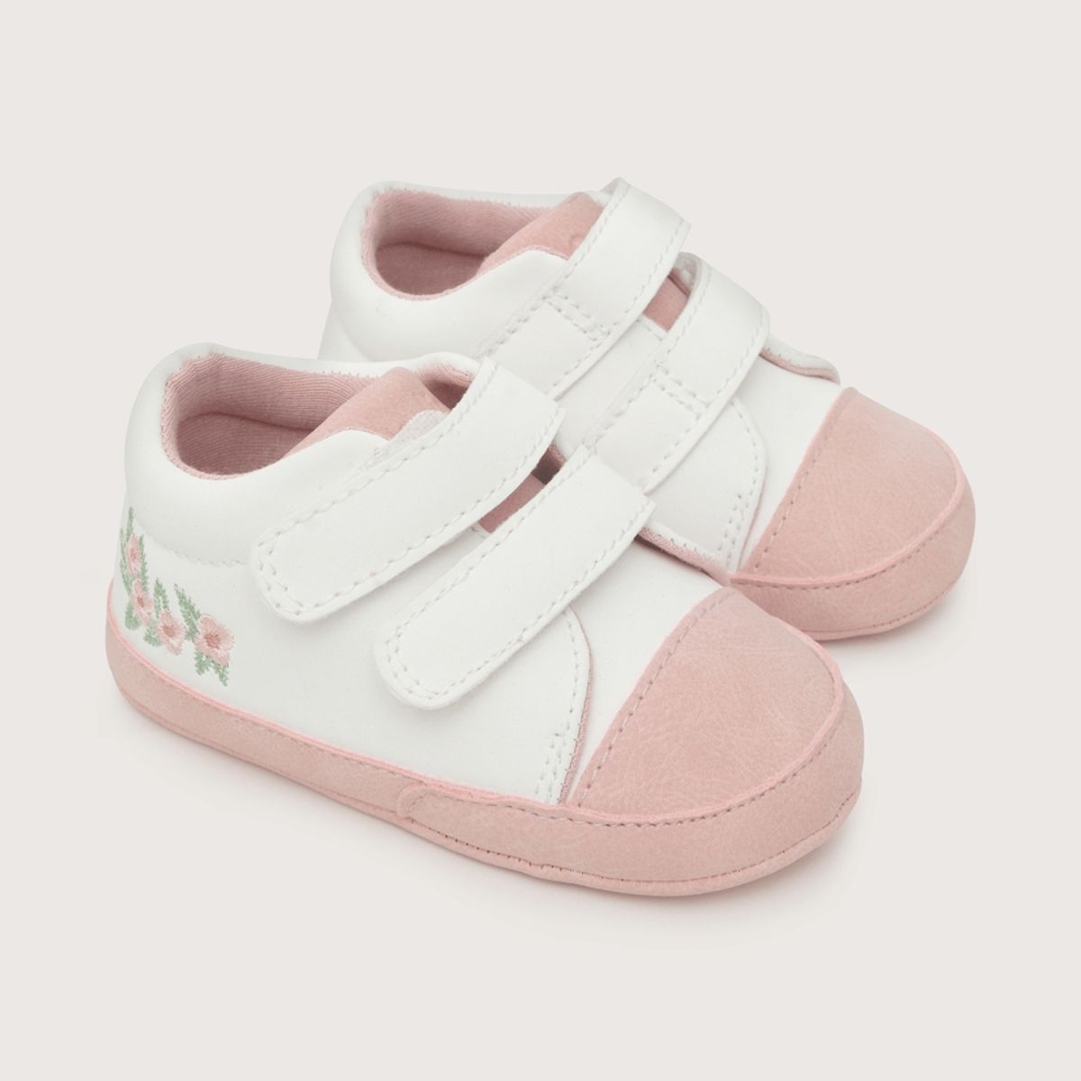 OPALINE - Zapatilla de bebé niña doble velcro canvas bordado blanco (14-18)