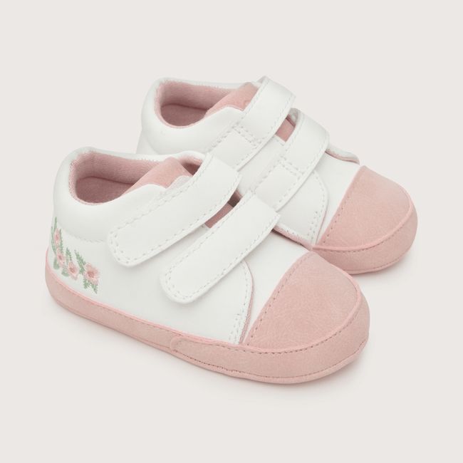 OPALINE - Zapatilla de bebé niña doble velcro canvas bordado blanco (14-18)