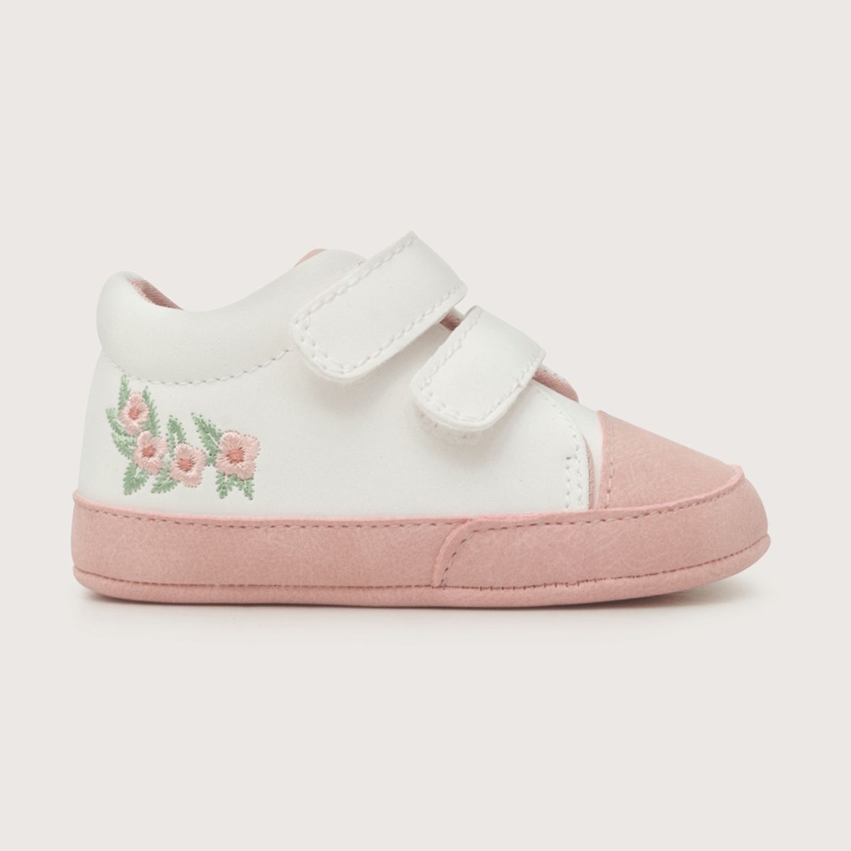 OPALINE - Zapatilla de bebé niña doble velcro canvas bordado blanco (14-18)