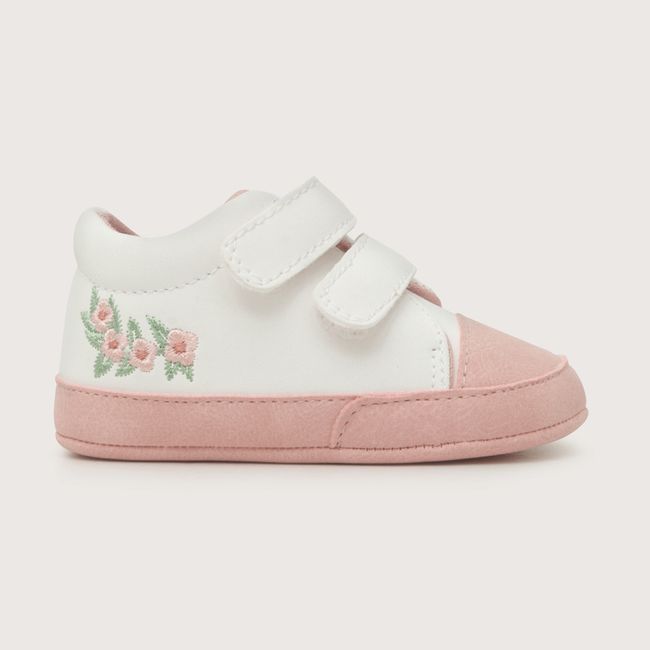 OPALINE - Zapatilla de bebé niña doble velcro canvas bordado blanco (14-18)