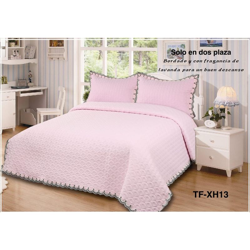 GENERICO - Cobertor Quilts de verano Cubrecamas 2 Plazas Rosado Bordado