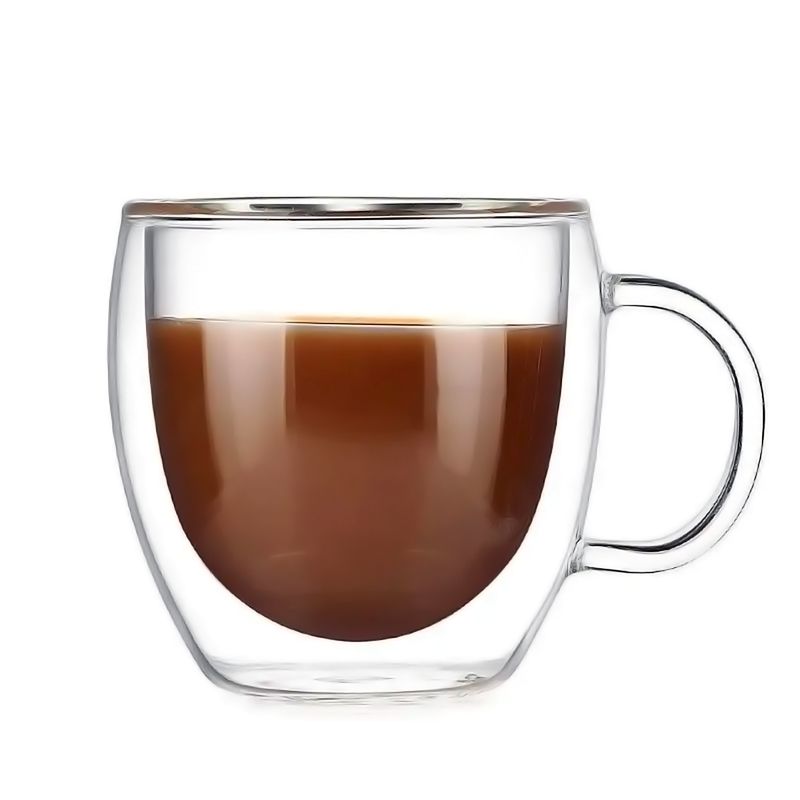 GENERICO - Set Taza Cafe Vidrio Mug Vaso Doble Pared Termico 350 Ml X 6