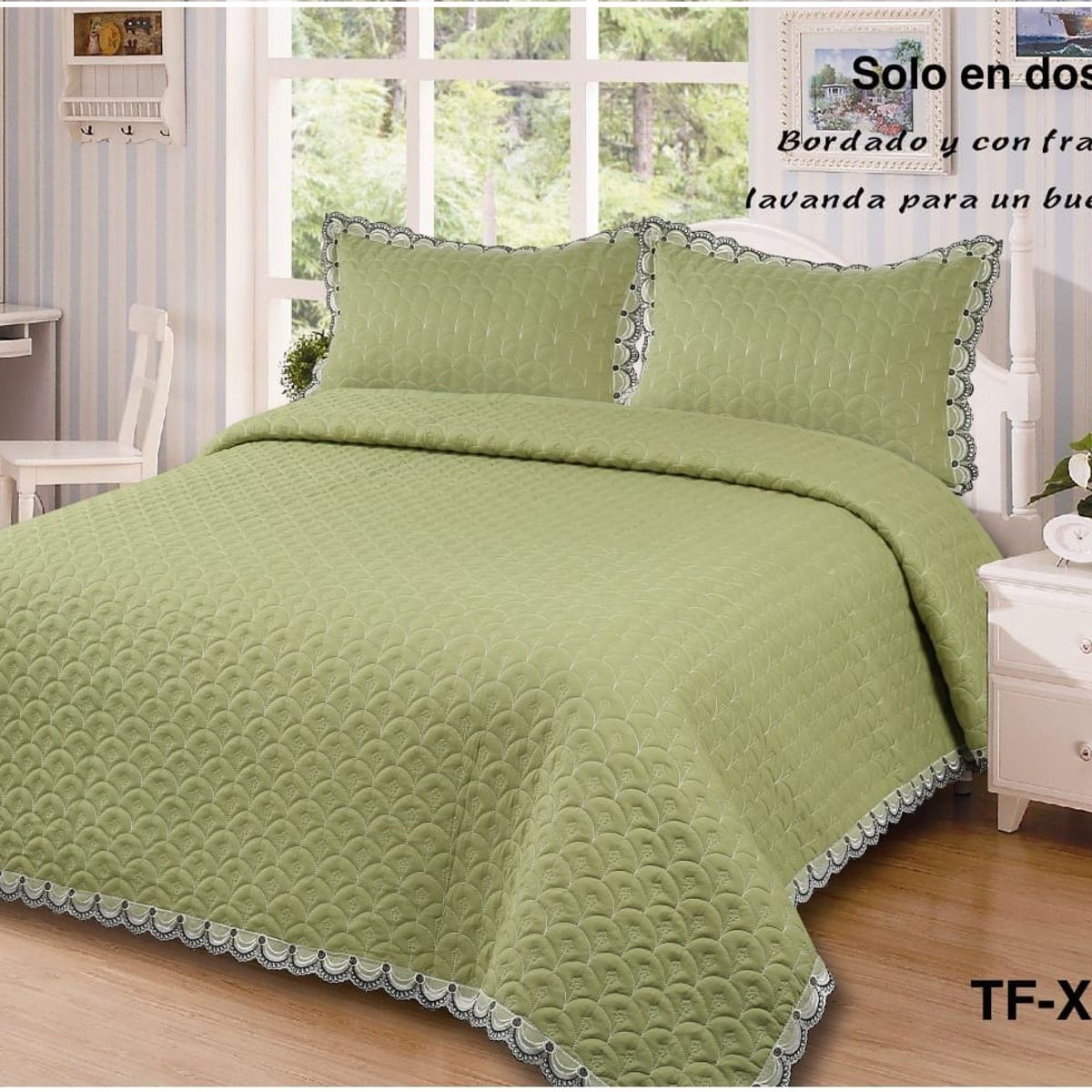 GENERICO - Cobertor Quilts de verano Cubrecamas 2 Plazas Verde Bordado