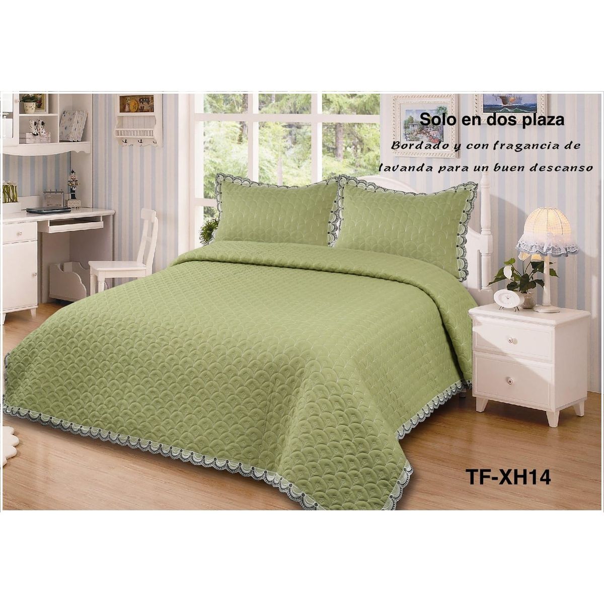 GENERICO - Cobertor Quilts de verano Cubrecamas 2 Plazas Verde Bordado