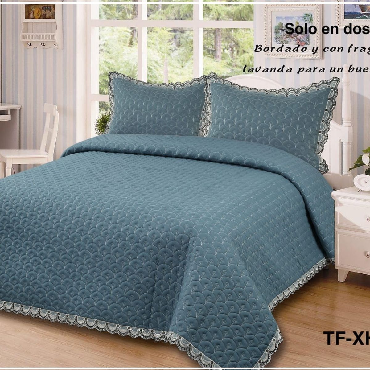 GENERICO - Cobertor Quilts de verano Cubrecamas 2 Plazas Celeste Bordado