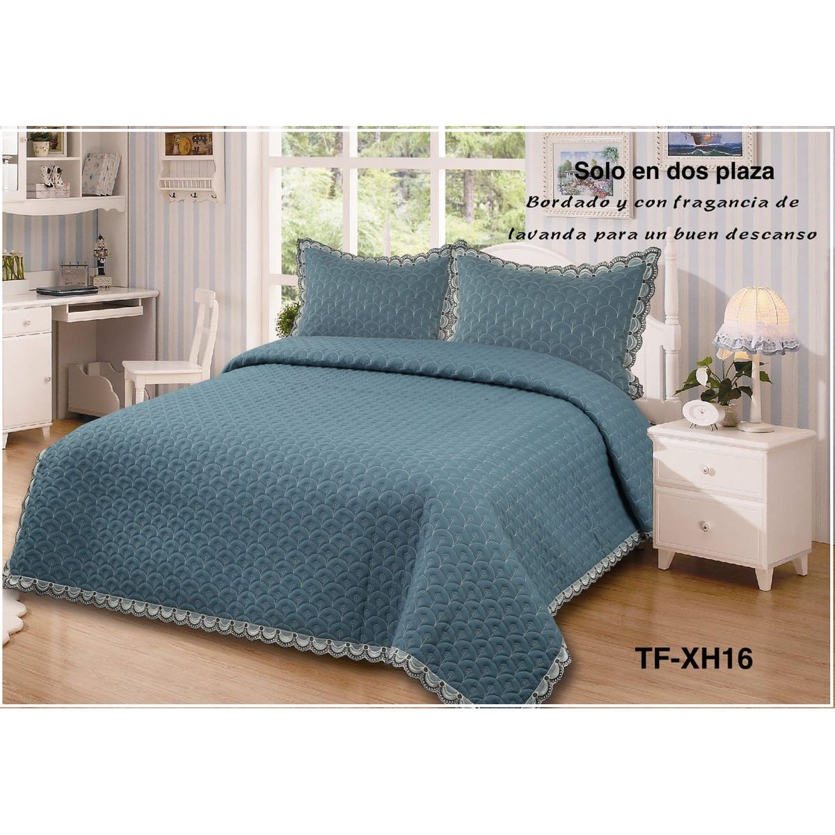 GENERICO - Cobertor Quilts de verano Cubrecamas 2 Plazas Celeste Bordado