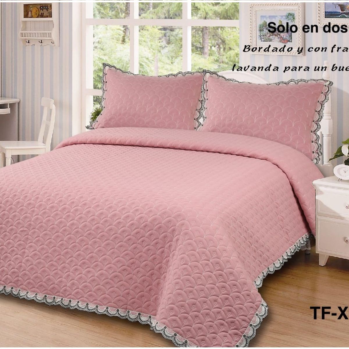 GENERICO - Cobertor Quilts de verano Cubrecamas 2 Plazas Rosa osc Bordado