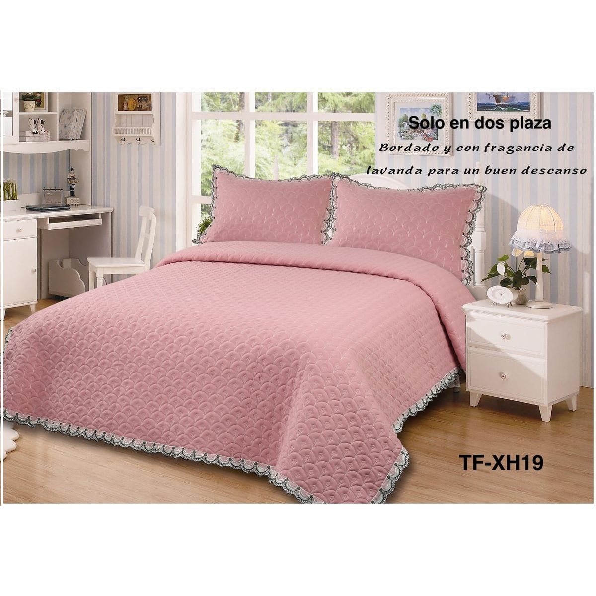 GENERICO - Cobertor Quilts de verano Cubrecamas 2 Plazas Rosa osc Bordado