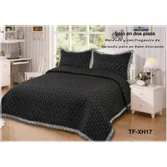 GENERICO - Cobertor Quilts de verano Cubrecamas 2 Plazas Negro Bordado