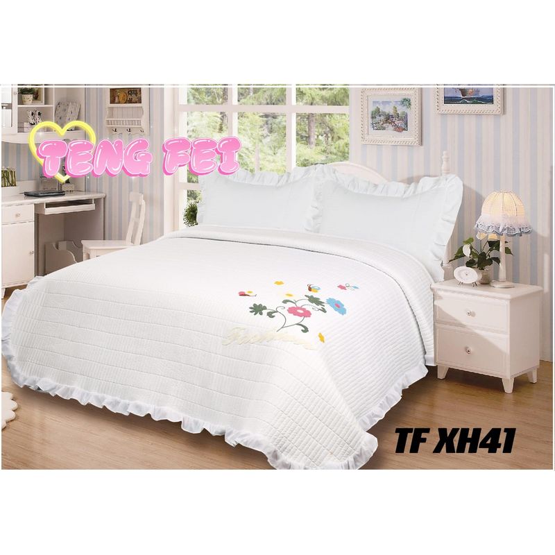 GENERICO - Cobertor Quilts de verano Cubrecamas 2 Plazas Blanco Flor
