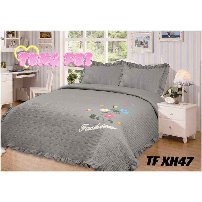 GENERICO - Cobertor Quilts de verano Cubrecamas 2 Plazas Gris Flor