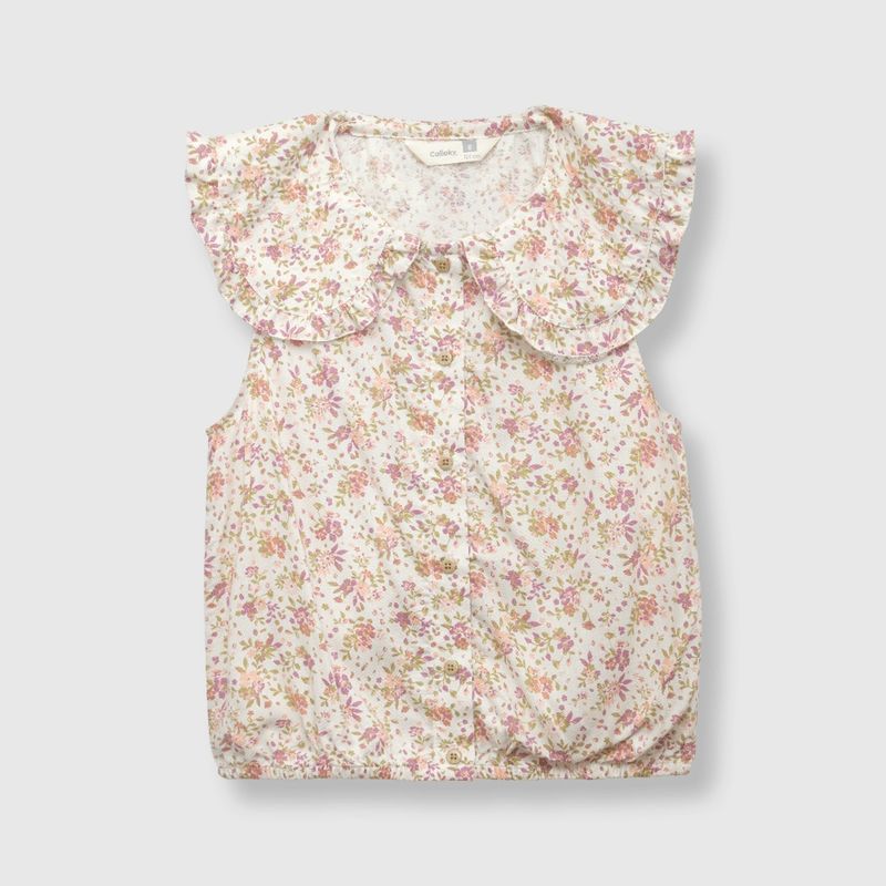 COLLOKY - Blusa de niña flores beige (2 a 12 años) 3-4 Años