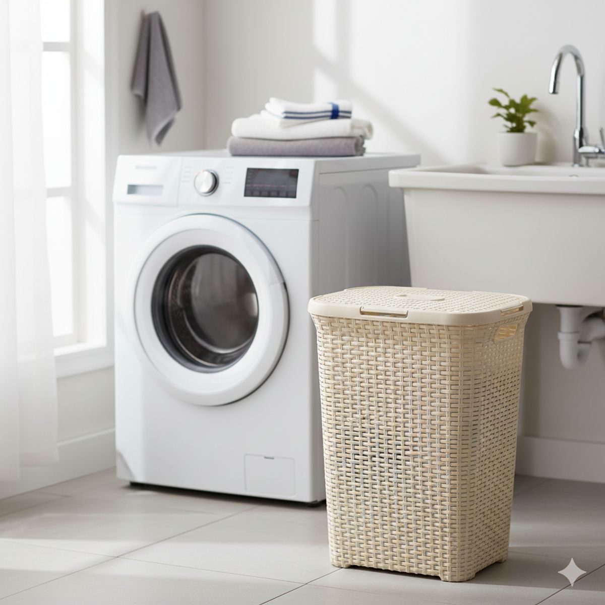 MP - Cesto Canasto Para Ropa Ratan 60 Litros Con Tapa