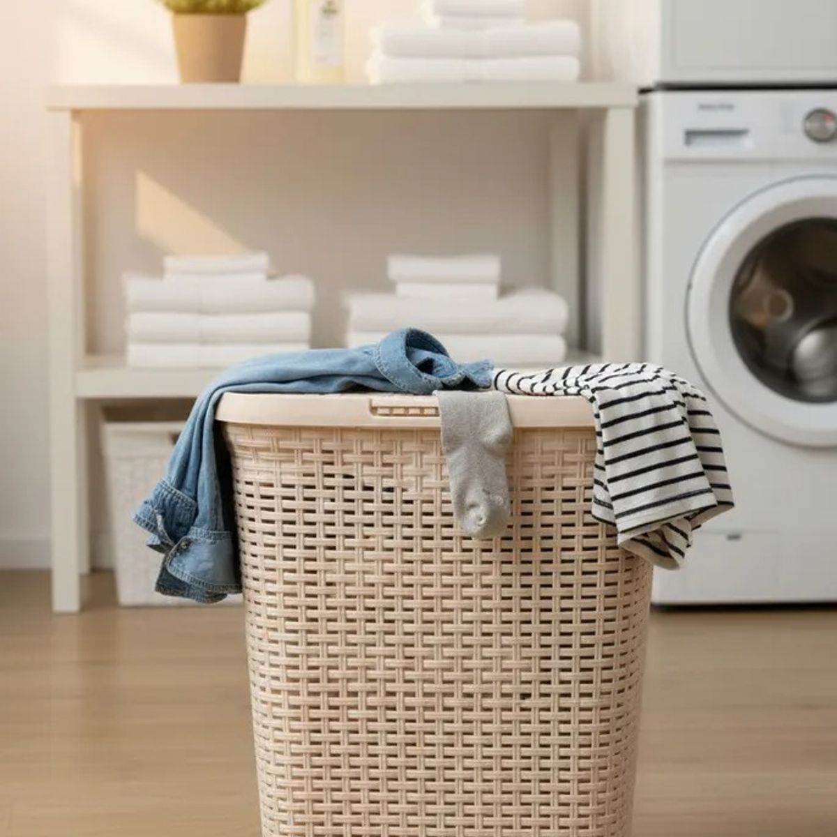 MP - Cesto Canasto Para Ropa Ratan 60 Litros Con Tapa