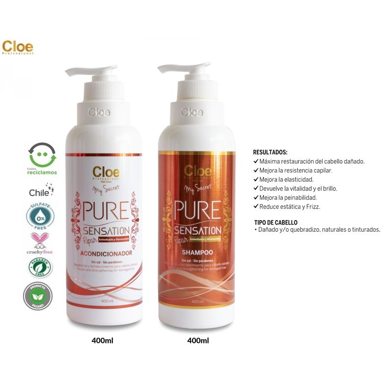CLOE - Kit o Pack Cloe Shampoo Acondicionador Pure Reparación Capilar..-