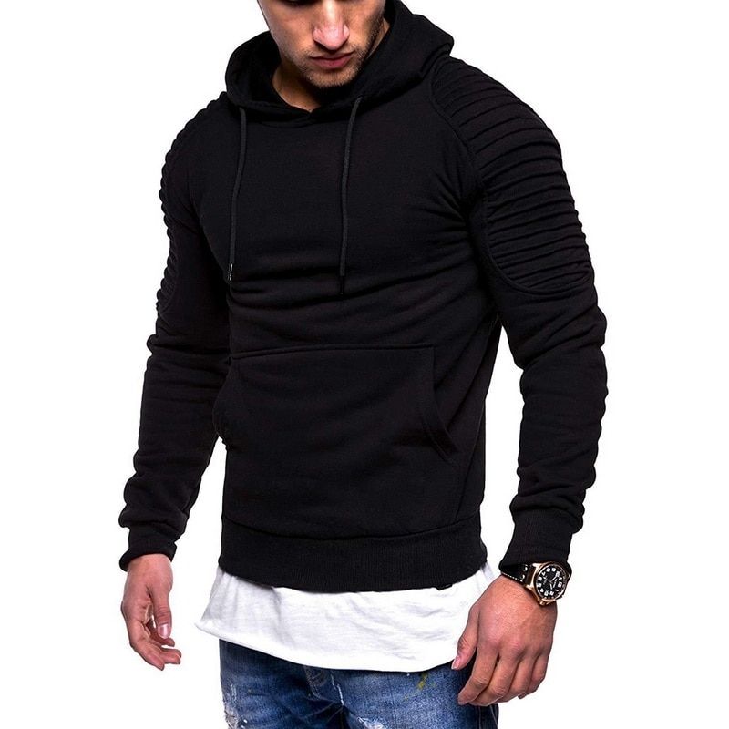 TIOZONEY - Poleron Casual ajustado con gorro Hombre - Negro