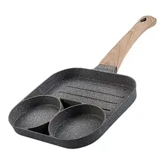 GENERICO - Sarten Manual Multiuso para Huevos Hamburguesa Antiadherente 3 Tazas