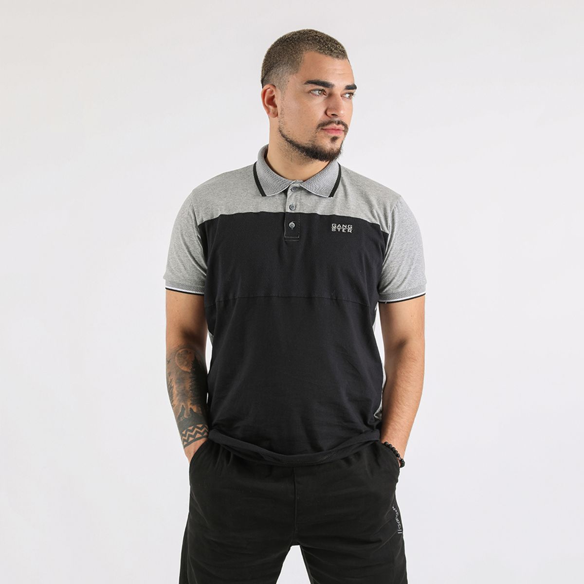 GANGSTER - Polera Cuello Academy Gris Gangster