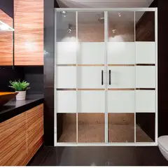JOYTEK - Mampara Ajustable Líneas Blancas Doble Puerta 160-175x185 cm