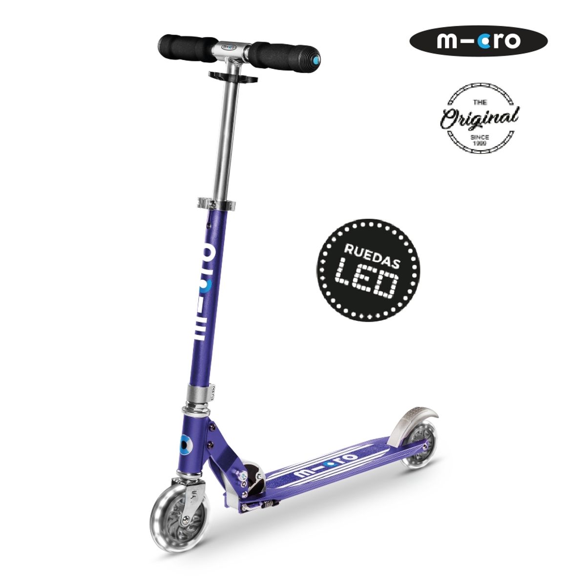 MICRO - Scooter Micro Sprite LED Azul, Niños 6 años en adelante