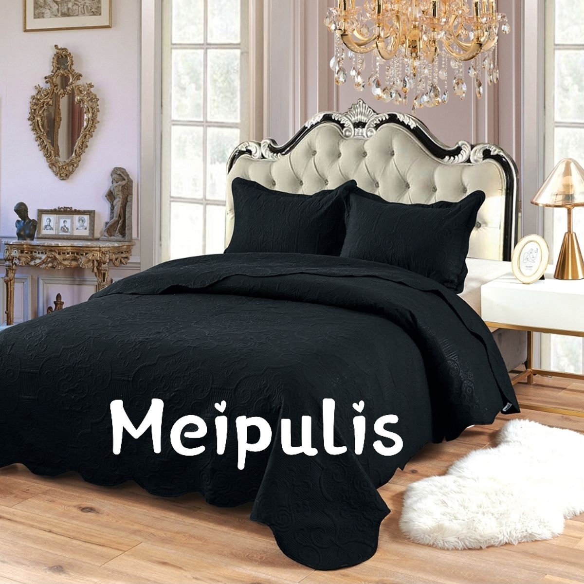 GENERICO - Cobertor Quilts de verano Cubrecamas 2 Plazas Negro