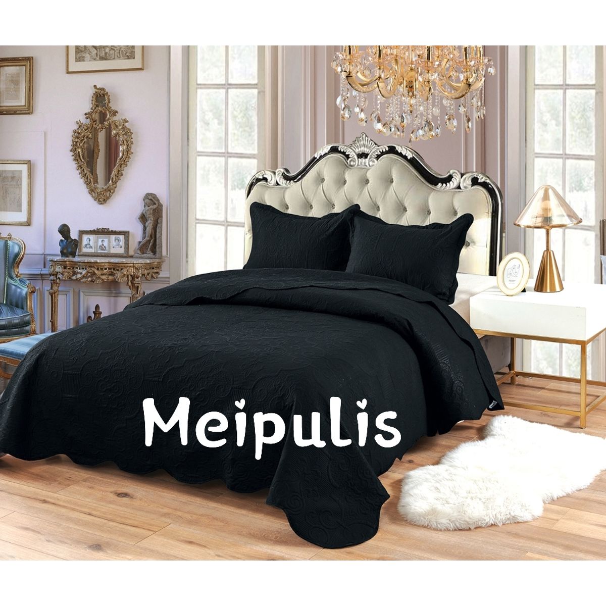 GENERICO - Cobertor Quilts de verano Cubrecamas 2 Plazas Negro