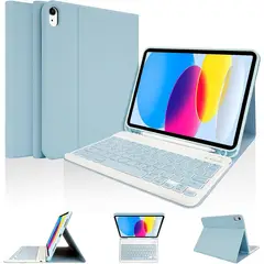 AORISSE - Funda Inalámbrica Con Teclado Bluetooth Para Ipad De iPad 10th Azul