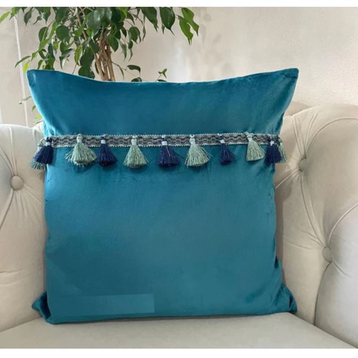 COMPRAPO - Set 2 Fundas Cojín Boho Chic Aterciopelada Borlas Calipso 45x45 y 30x50