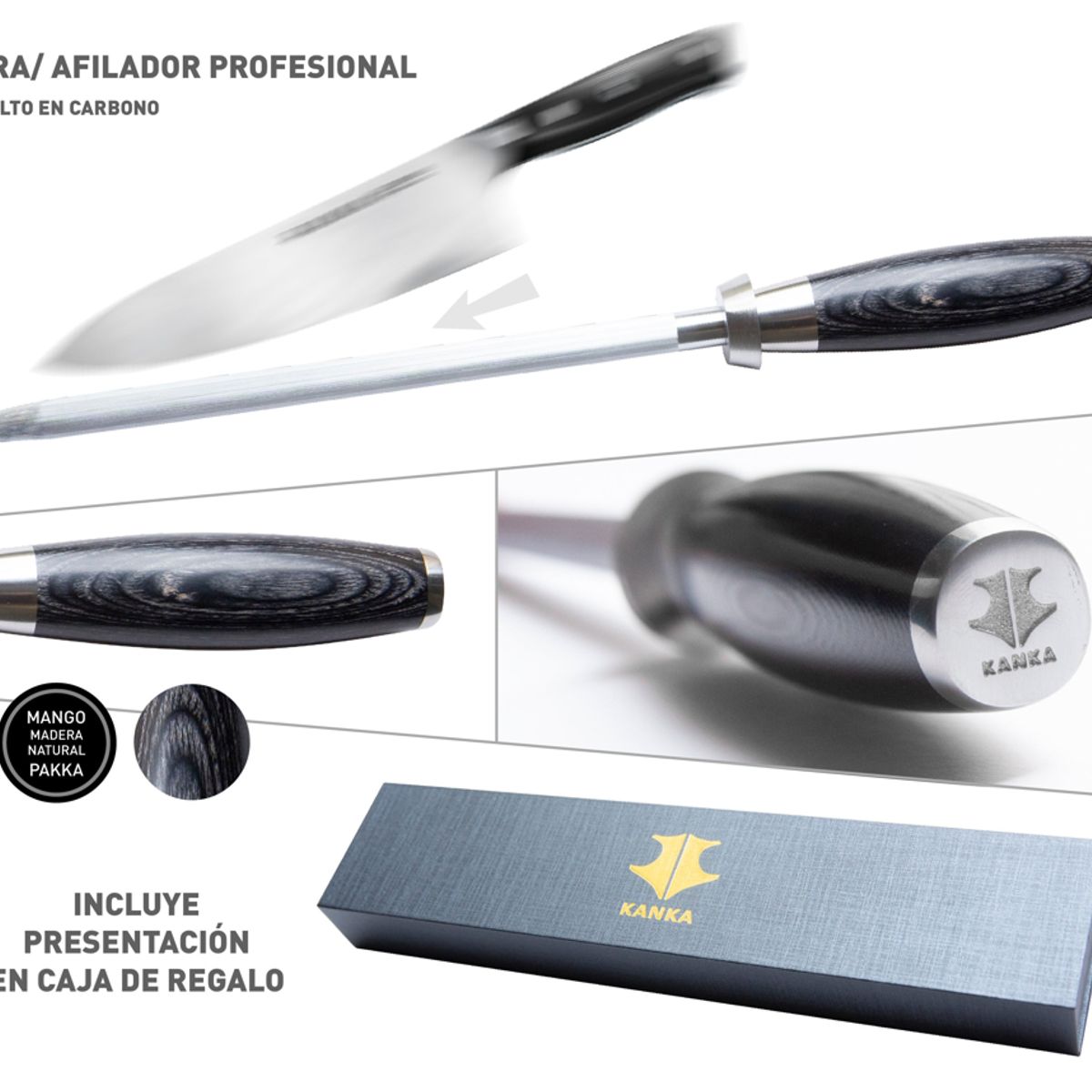 KANKA - KANKA - Chaira Afilador de Cuchillos Profesional Mango Pakka