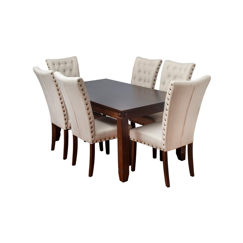 SWEET HOGAR - Comedor de madera con 6 sillas tapiz Capitoné Modelo Grecia Beige