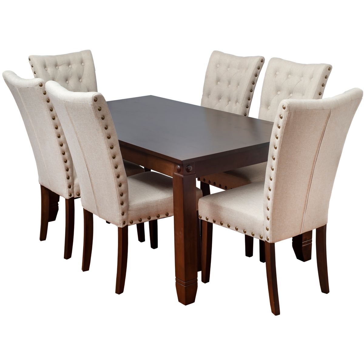 SWEET HOGAR - Comedor de madera con 6 sillas tapiz Capitoné Modelo Grecia Beige