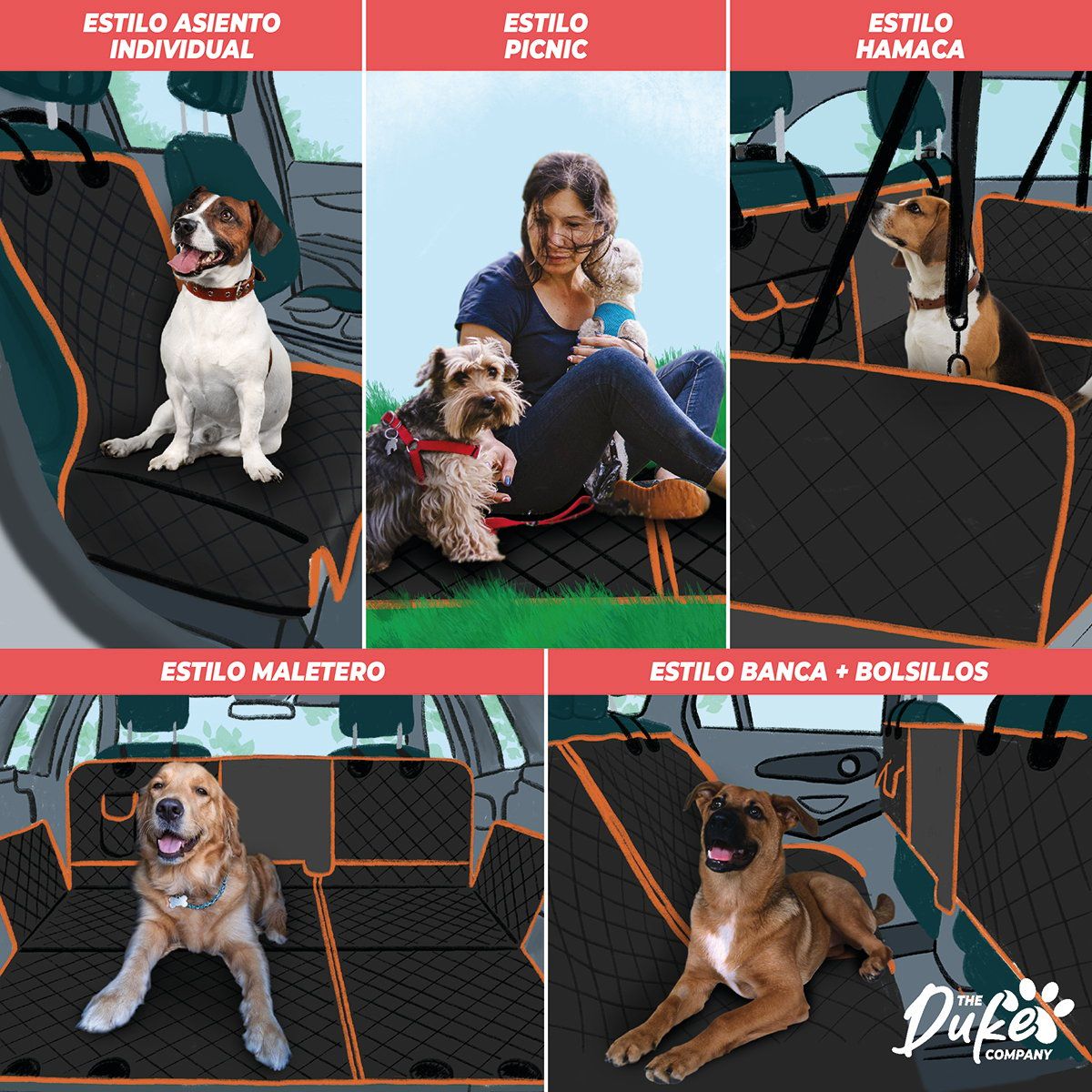 THE DUKE COMPANY - Cubre Asiento Auto Para Mascotas Funda Cobertor Duke 5 en 1