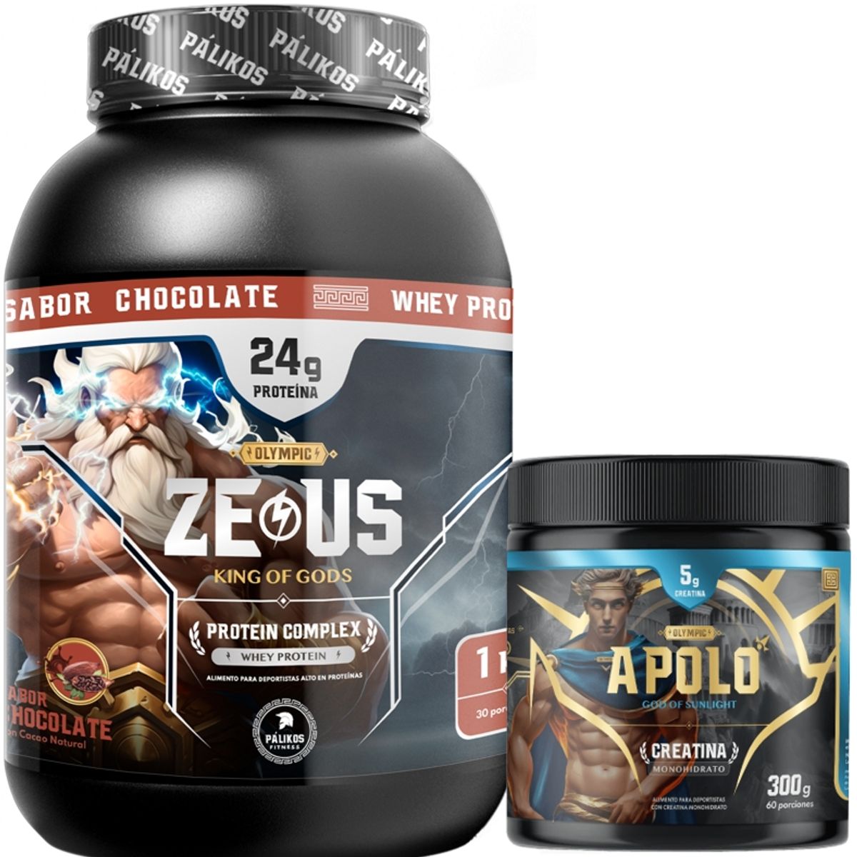 PALIKOS FITNESS - PACK WARRIORCreatina Apolo 300gProteina Zeus COMPLEX 1kg Chocolate