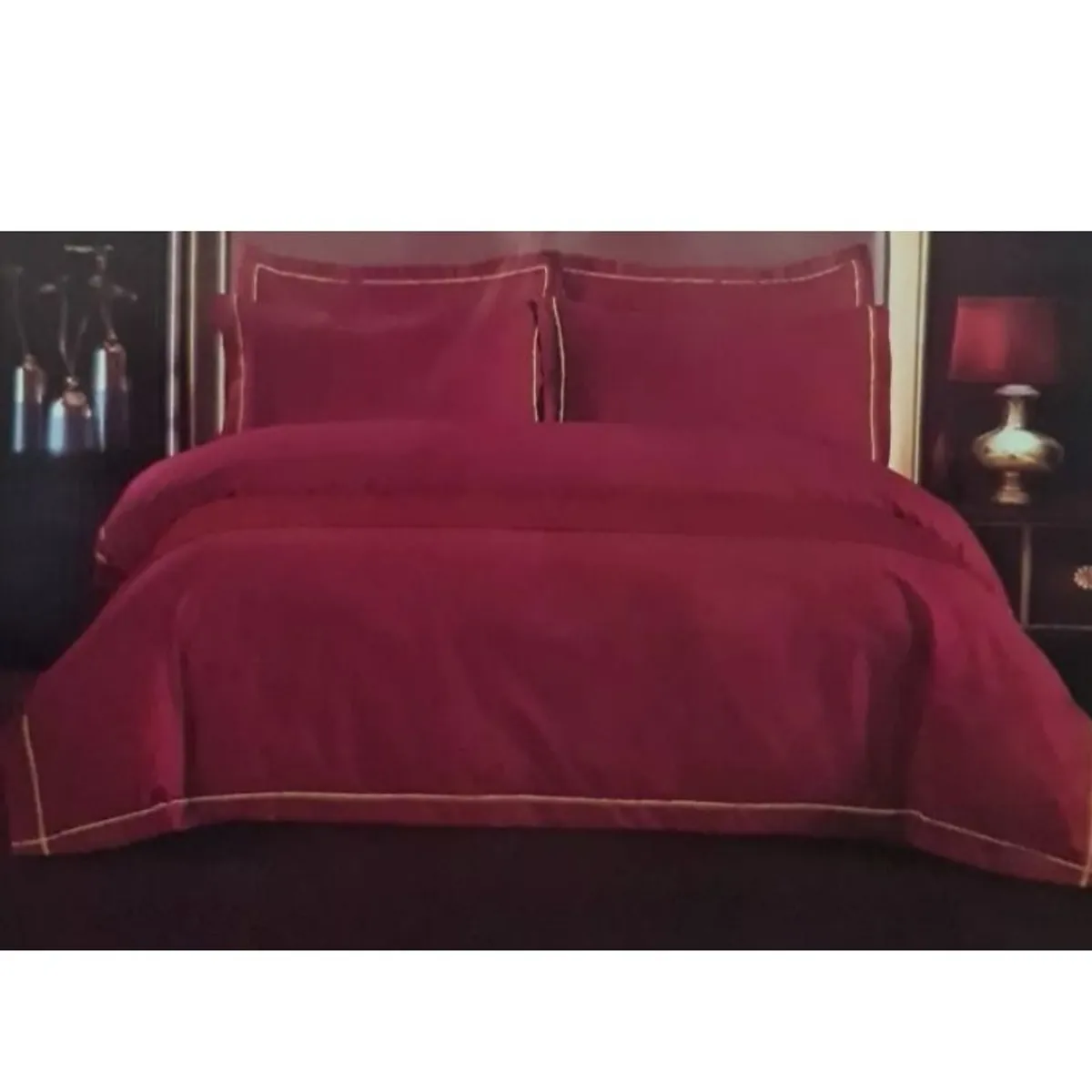 GENERICO - Juego De Sábanas 2 Plazas Algodón 144 Hilos Burdeo