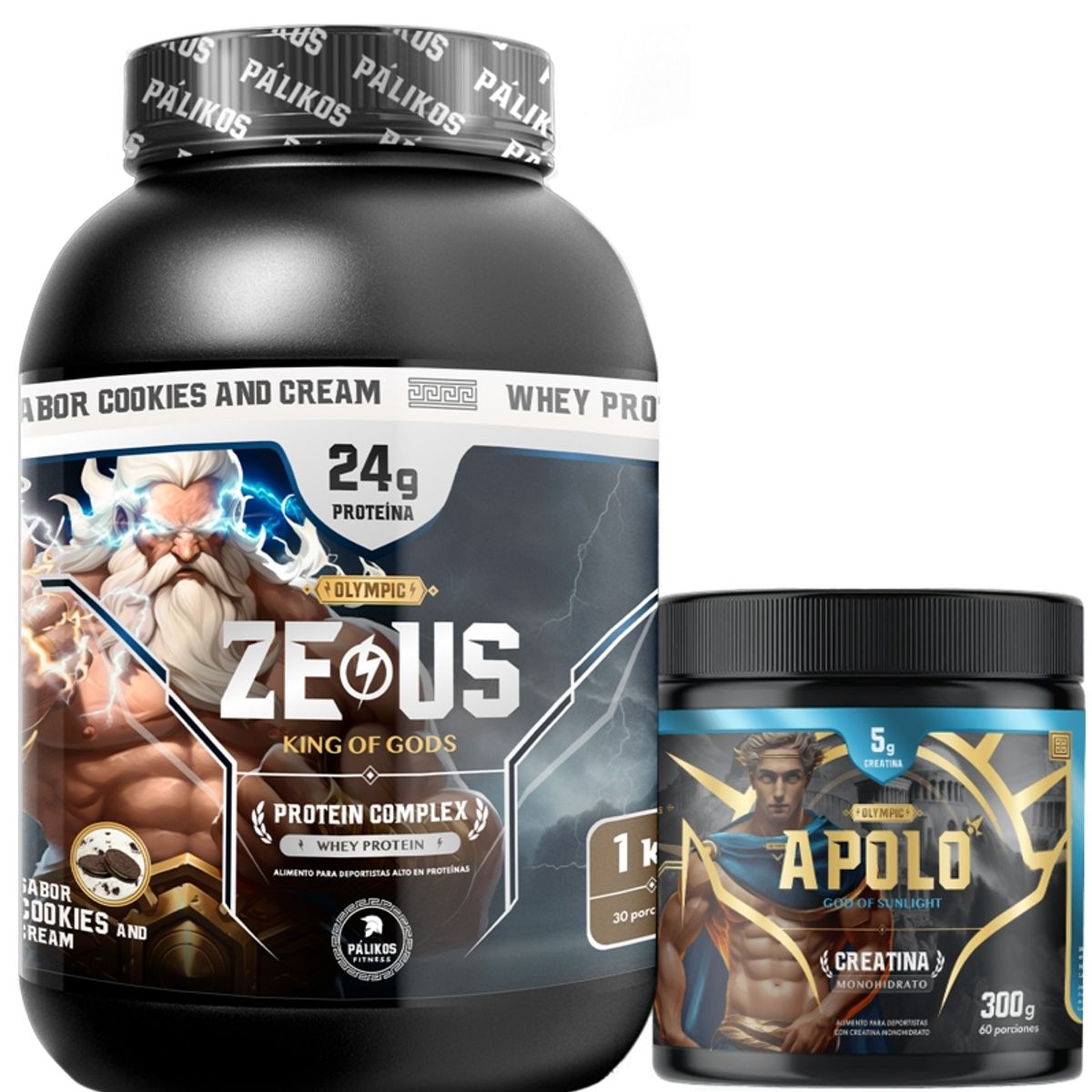 PALIKOS FITNESS - Creatina Apolo 300g Proteina Zeus COMPLEX 1kg Cookies and creams.