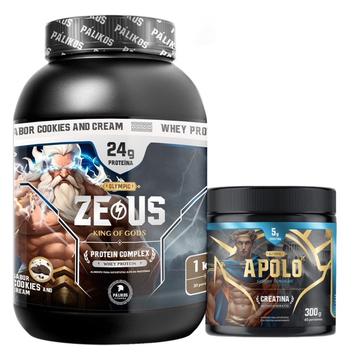 PALIKOS FITNESS - Creatina Apolo 300g Proteina Zeus COMPLEX 1kg Cookies and creams.