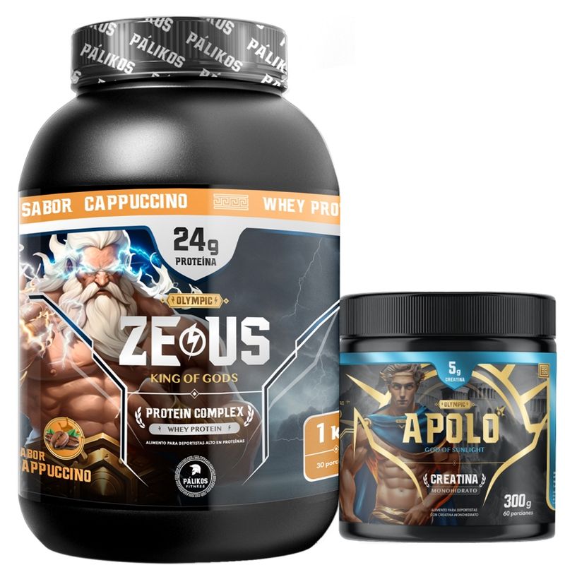 PALIKOS FITNESS - Creatina Apolo 300g Proteina Zeus COMPLEX 1kg Cappuccino.