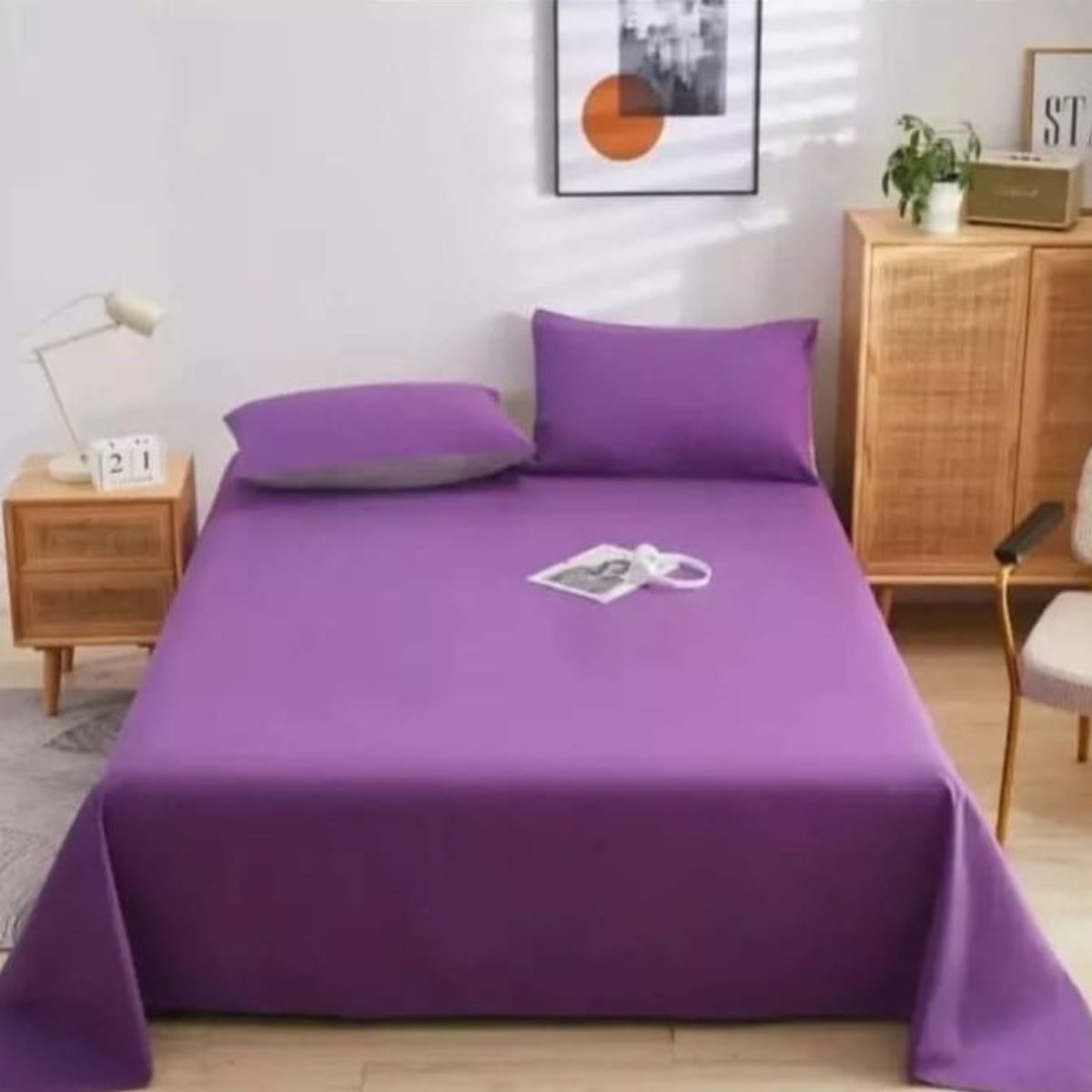 GENERICO - Juego De Sábanas 2 Plazas Algodón 144 Hilos Morado 4 Piezas