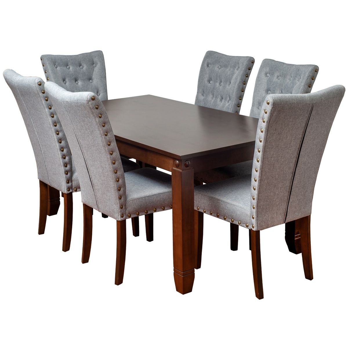 SWEET HOGAR - Comedor 6 Sillas Capitoné – Madera Roble y Lino Silver grafito