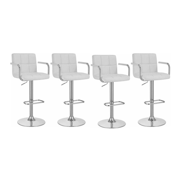 GLOBAL LATIN GROUP - Pack 4 Piso Bar con Respaldo Cuadrado y Posa Brazos - Blanco