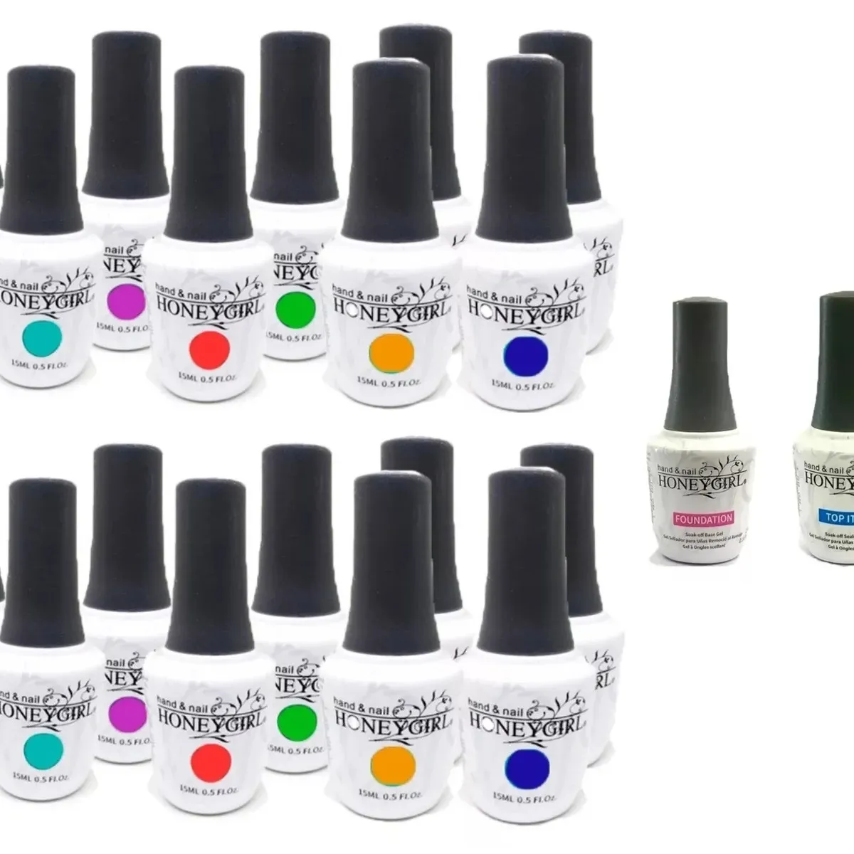 GENERICO - Kit 48 Esmalte Permanente Honey Girl + Base+top, Colores Variados