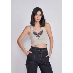 SIOUX - Polera Mujer Corazón Alas Arena
