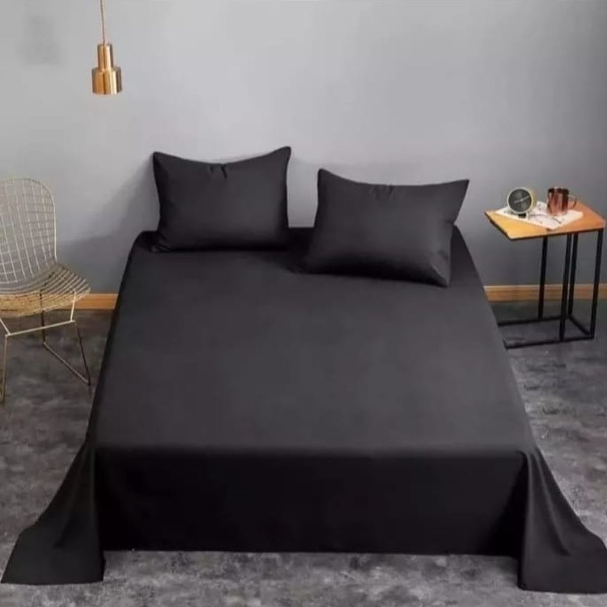GENERICO - Juego De Sábanas Algodón Plaza y Media  Negro