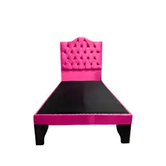 FLOBAL - Cama 1,5 Plazas Ovalado, Incluye Base + Respaldo Fucsia