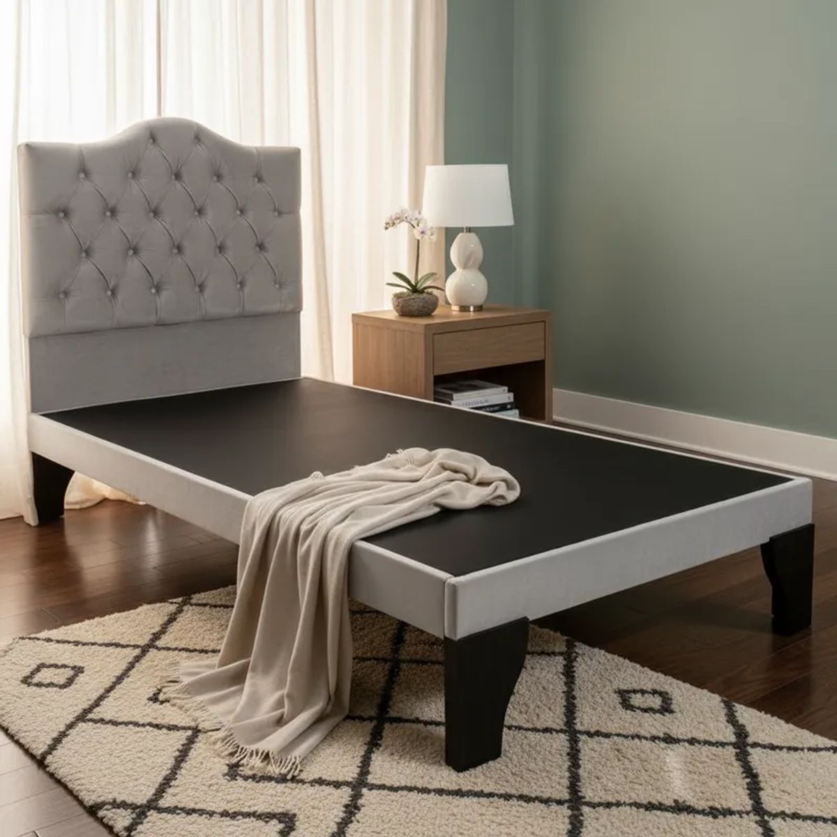 FLOBAL - Cama 1,5 Plazas Ovalado, Incluye Base + Respaldo Perla Flobal