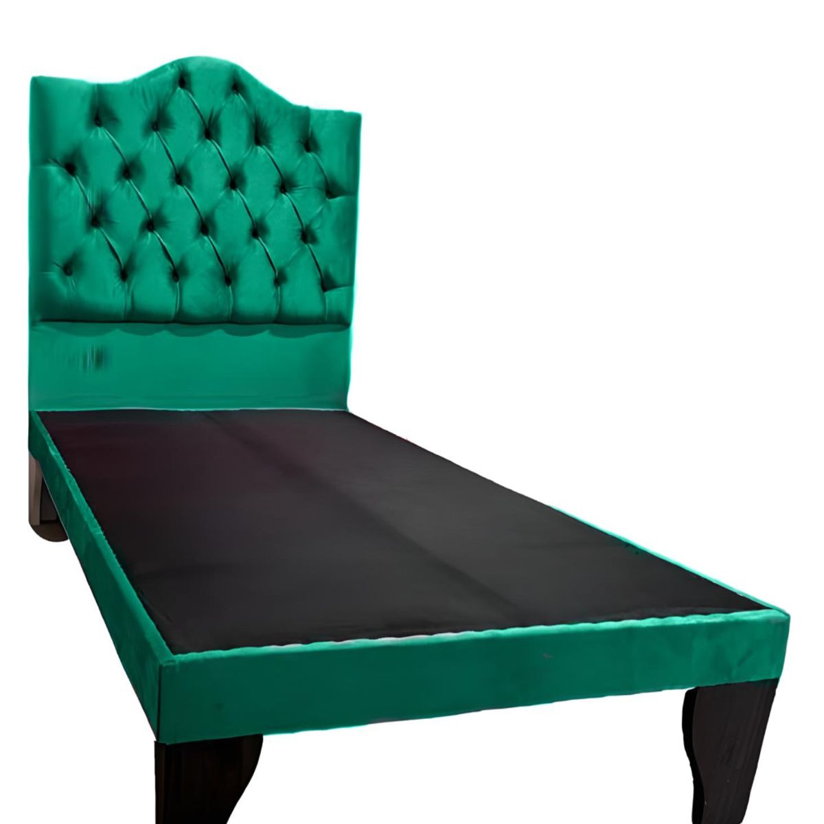 FLOBAL - Cama 1,5 Plazas Ovalado, Incluye Base y Respaldo Verde Esmerald Flobal