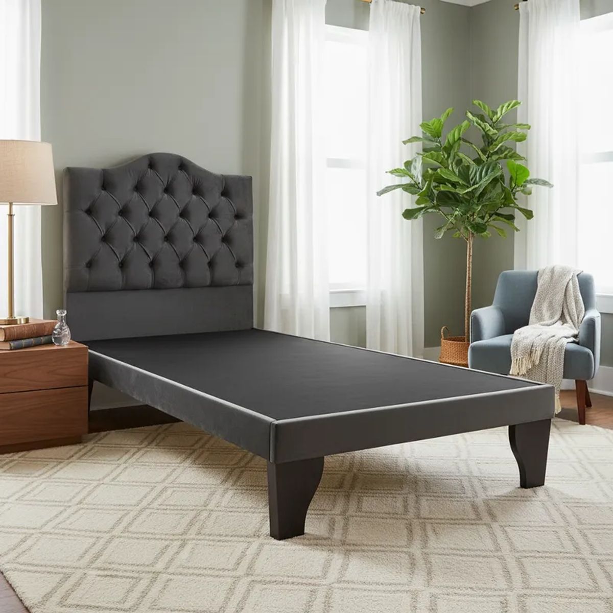 FLOBAL - Cama 1,5 Plazas Ovalado, Incluye Base y Respaldo Negro Flobal