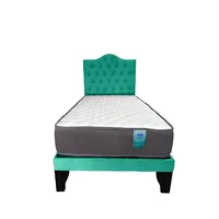 Cama 1,5 Plaza Turquesa Base Respaldo + Colchón de resortes